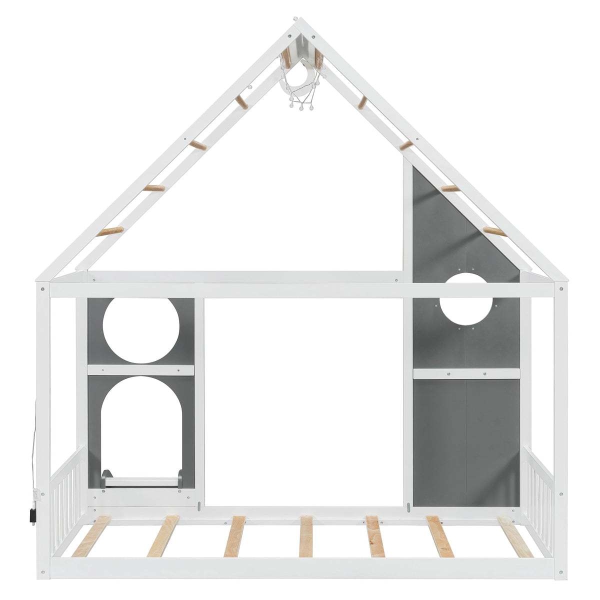Twin House Bed with Slide and Ball Light Strip - Gray