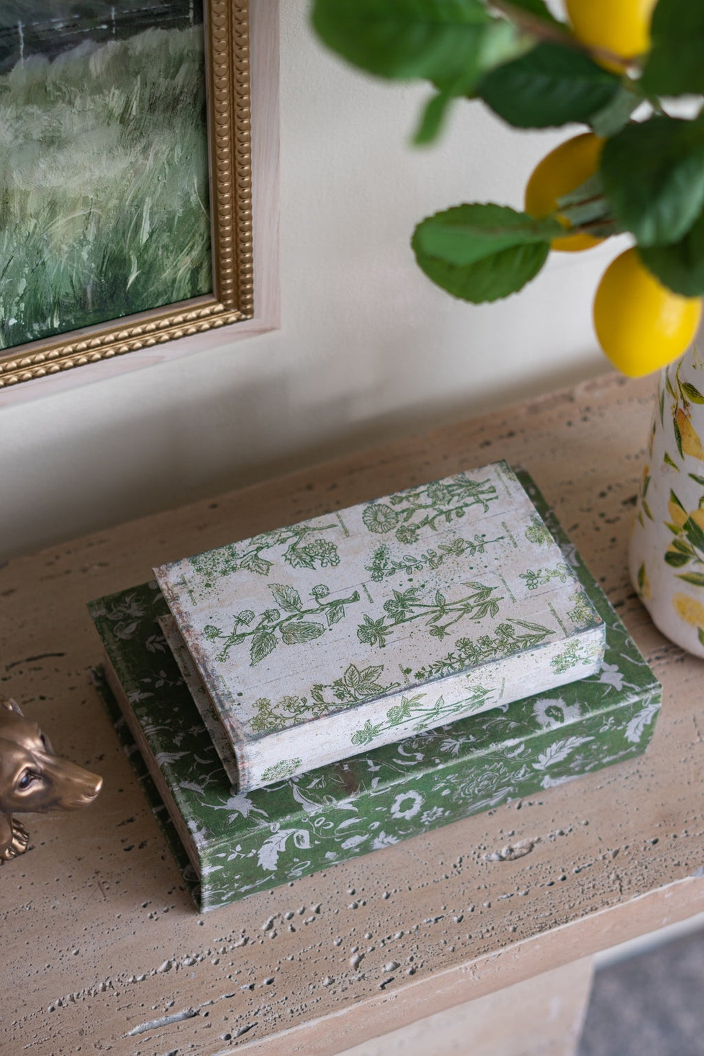 Rustic Floral Decorative Book Boxes with Hidden Storage - Set of 2
