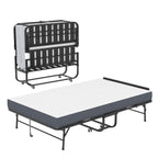 Twin Wide Folding Rollaway Bed with Adjustable Headboard and Memory Foam Mattress - Black