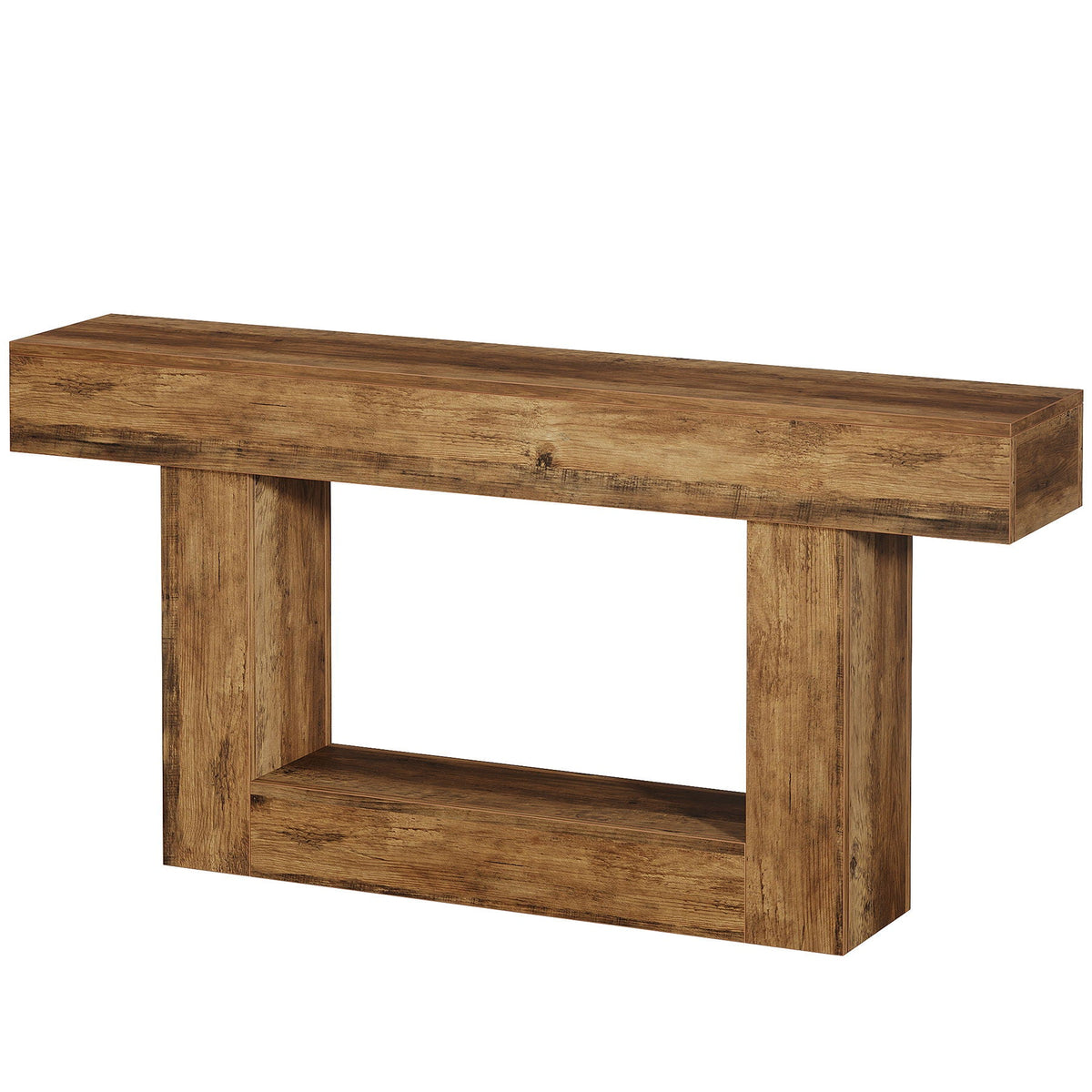Console Table with 2 Tier Storage and U-Shaped Base - Light Brown or Dark Brown