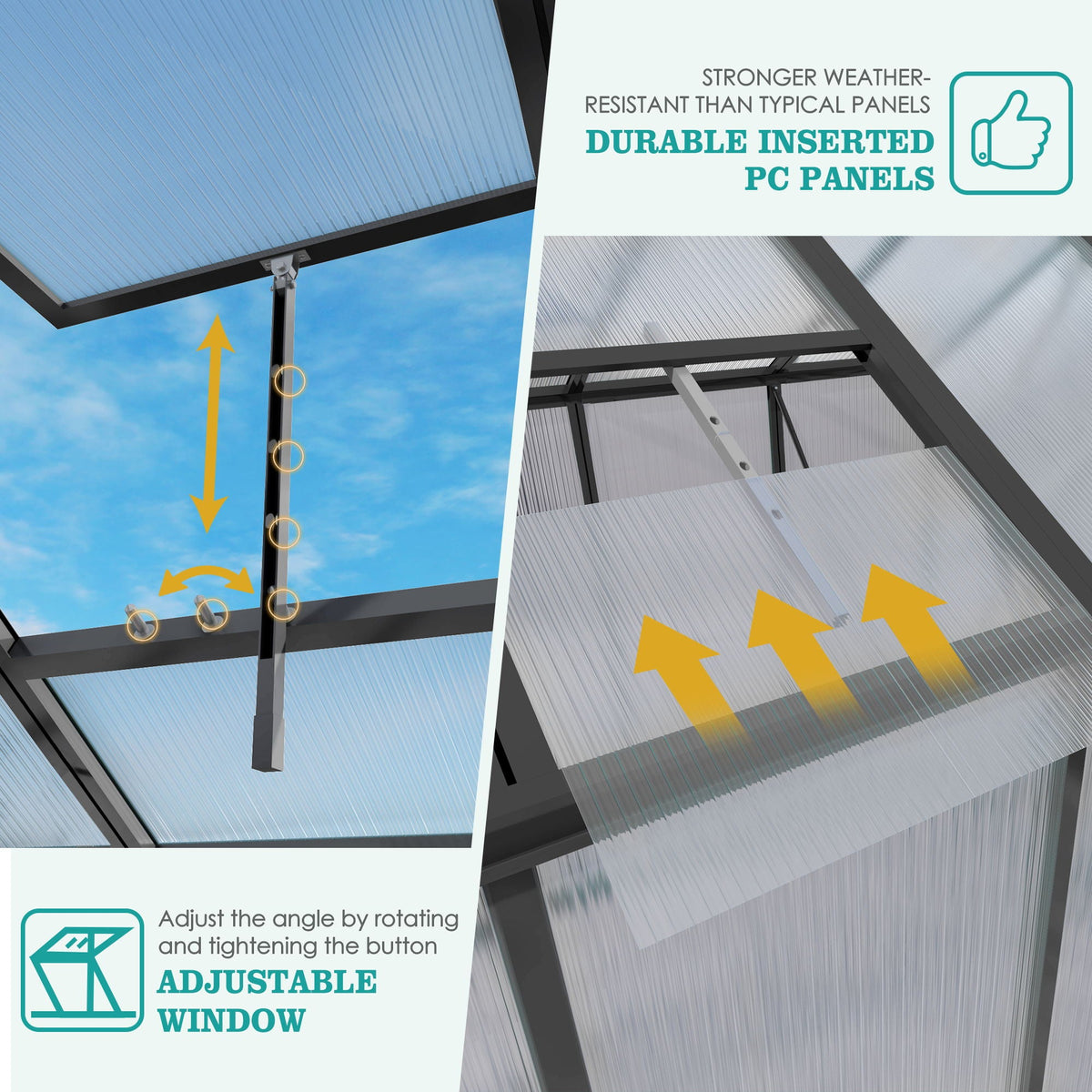 Windproof Greenhouse with Raised Base - Polycarbonate Panels - Black