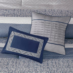 Jacquard Comforter Set 7 Piece with Decorative Pillows - Navy and Grey