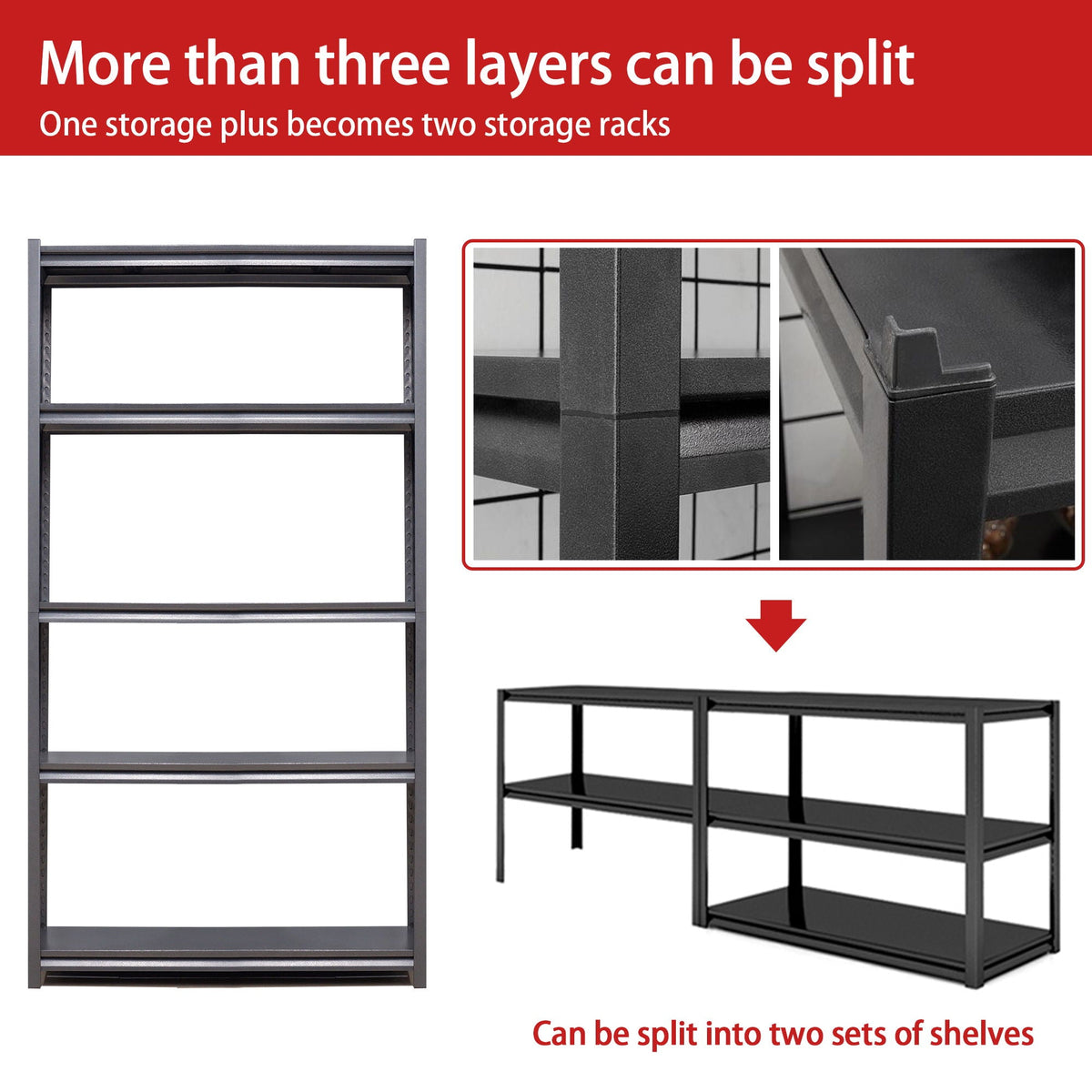 Heavy Duty Metal Garage Shelving Unit with Adjustable Shelves - Black