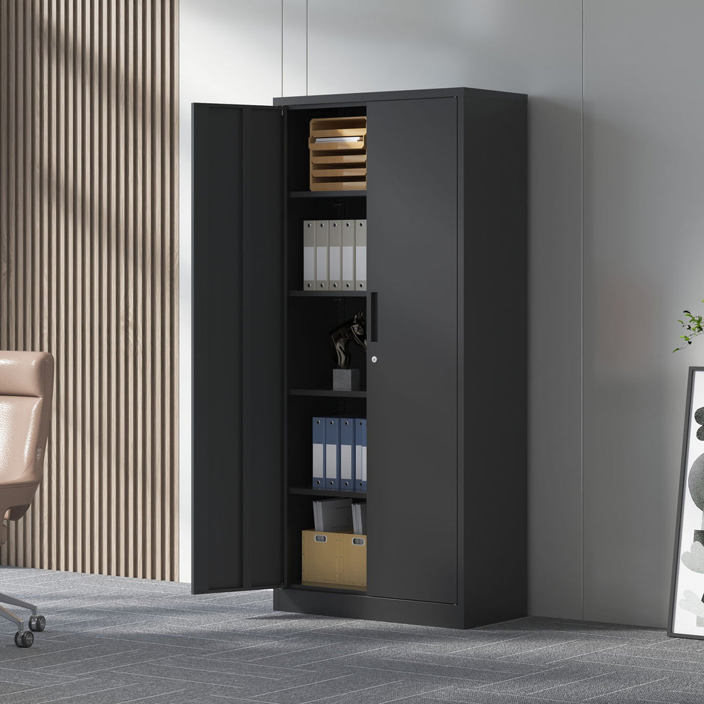 Steel Garage Storage Cabinet with Adjustable Shelves and Lock – Black or White