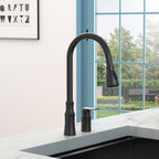 Matte Black Kitchen Sink Faucet with Pull Down Sprayer - Lead-Free Brass