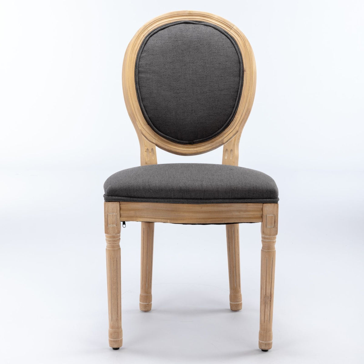 French Style Solid Wood Frame Dining Chair Set with Fabric Back - Beige or Dark Gray
