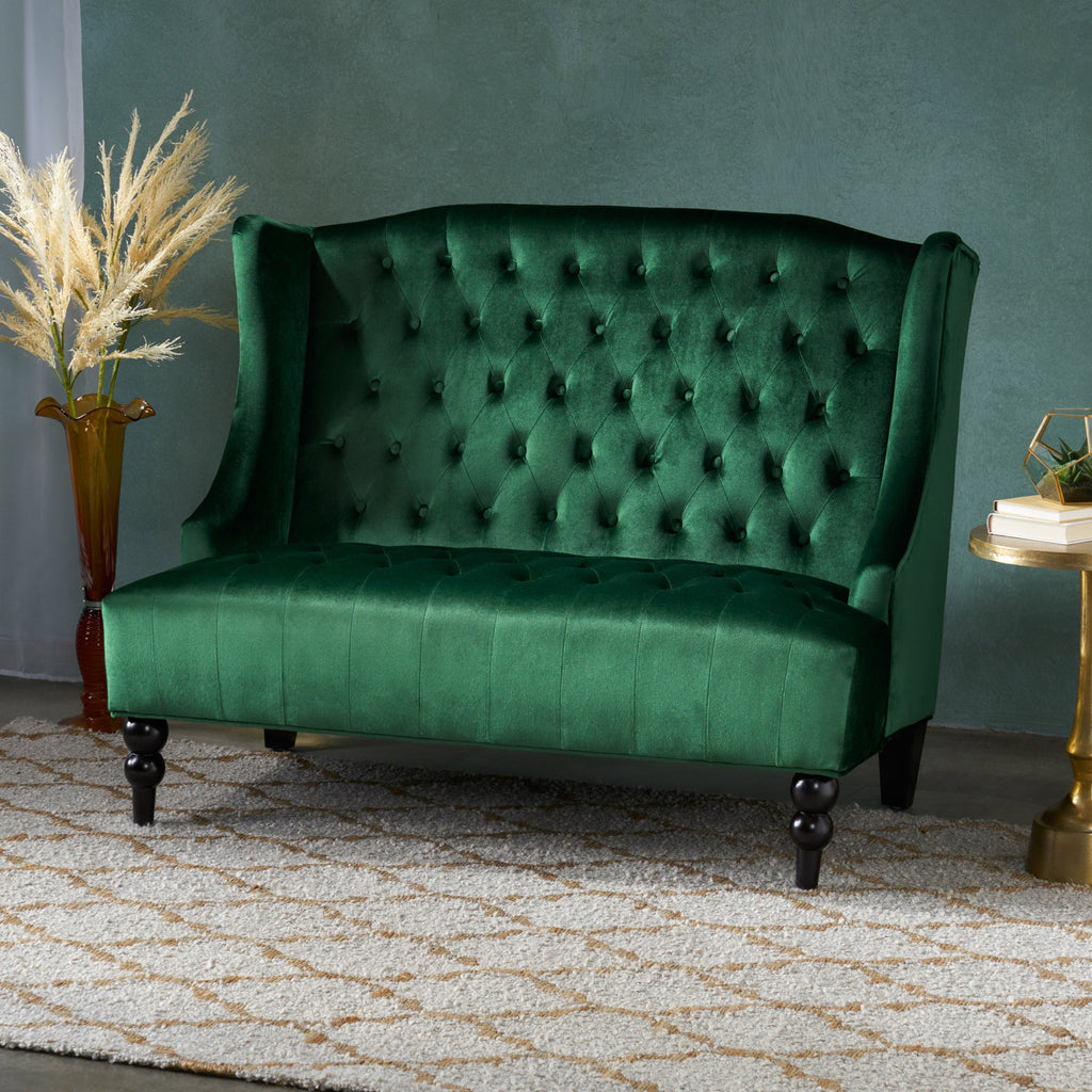 Modern Glam Velvet Loveseat with Button-Tufted Detail - Emerald