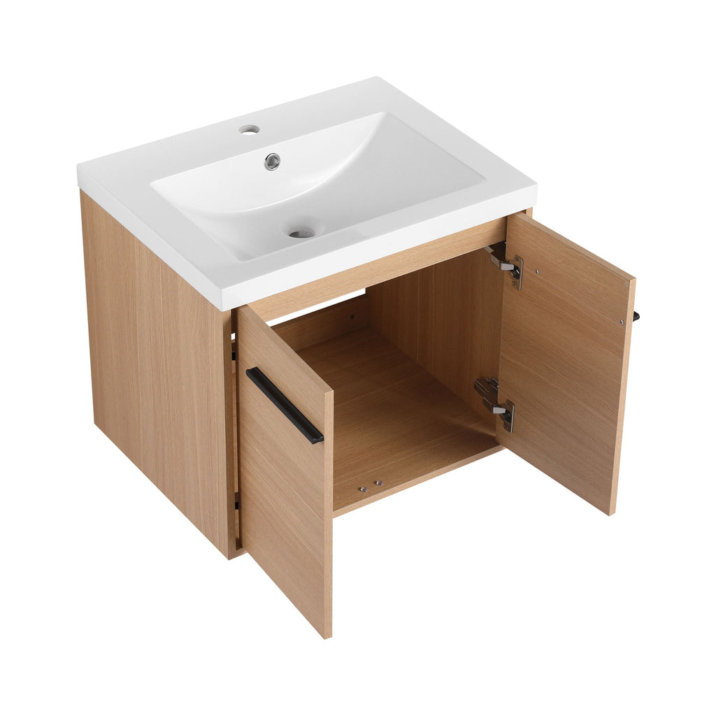 Bathroom Vanity Set with Resin Countertop Sink and 2 Doors - Light Brown Oak