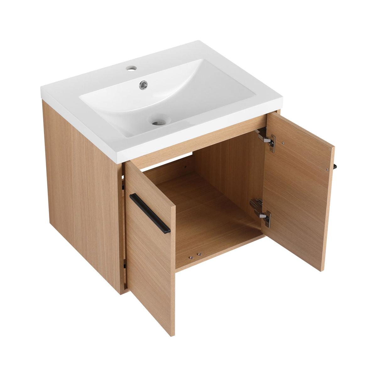 Bathroom Vanity Set with Resin Countertop Sink and 2 Doors - Light Brown Oak