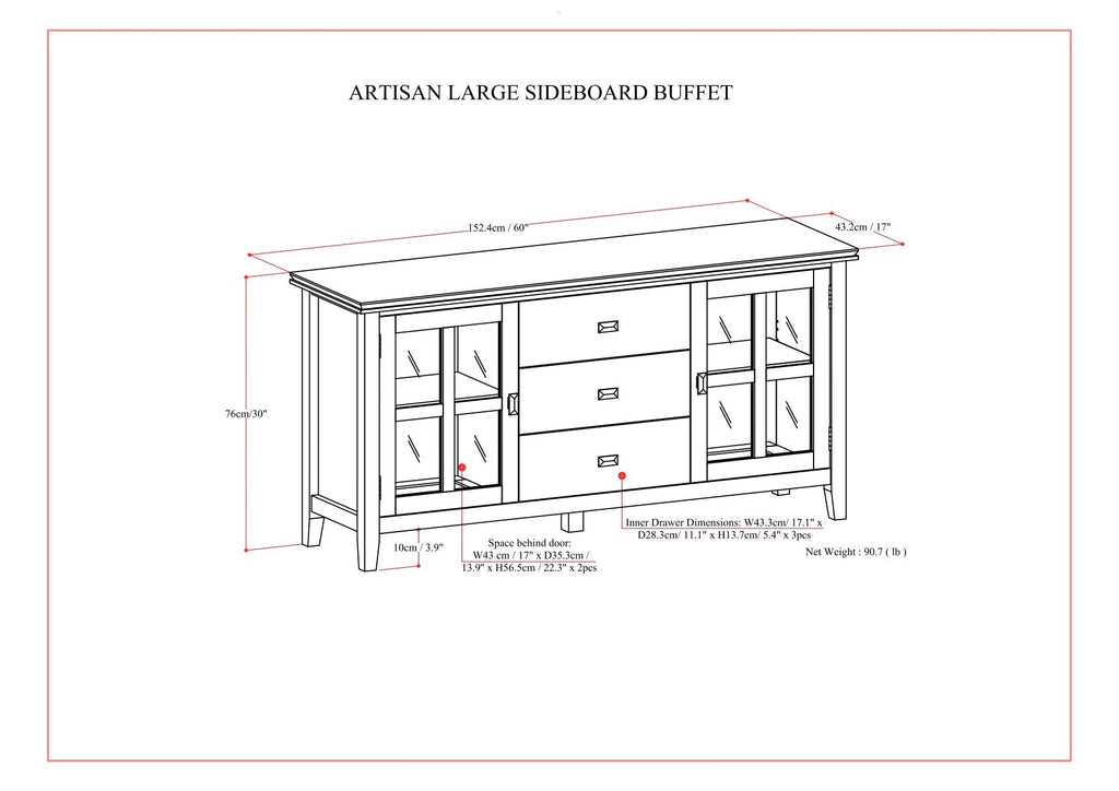 Large Sideboard Buffet with Glass Doors - Russet Brown