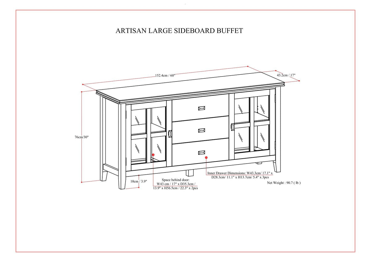Large Sideboard Buffet with Glass Doors - Russet Brown