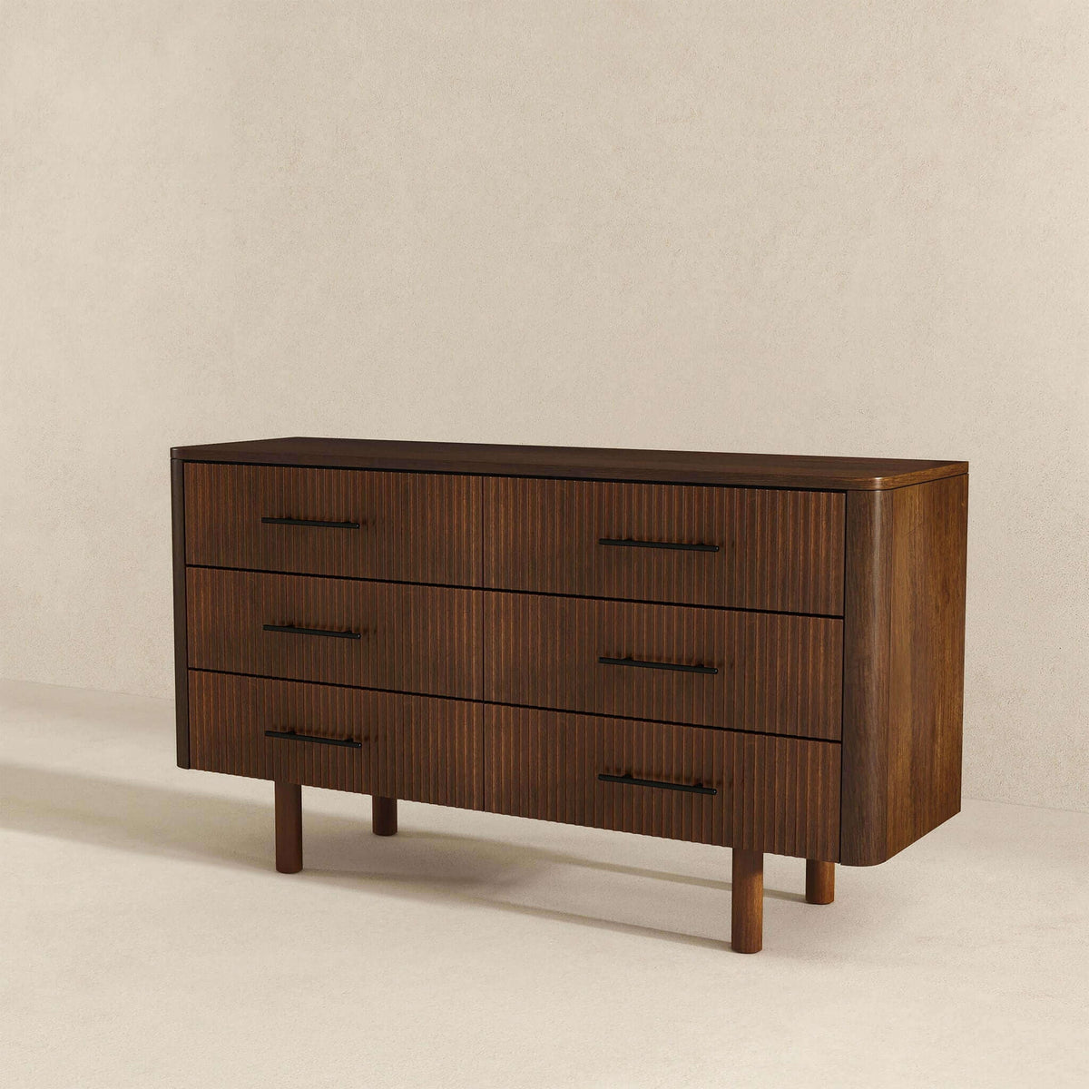 Brown 6-Drawer Dresser with Walnut Finish – Solid Wood