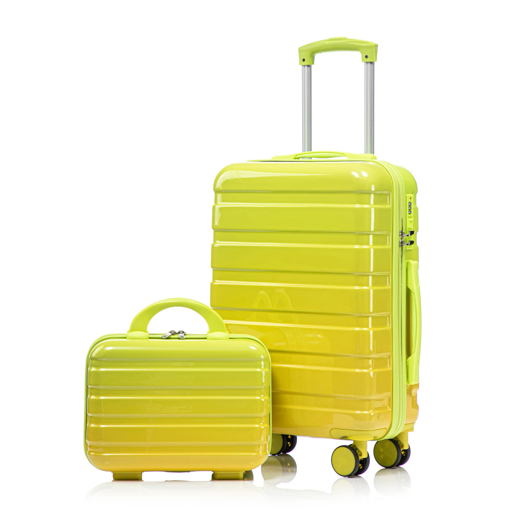 2-Piece Polycarbonate Spinner Wheel Luggage Set with Lock - Green & Yellow