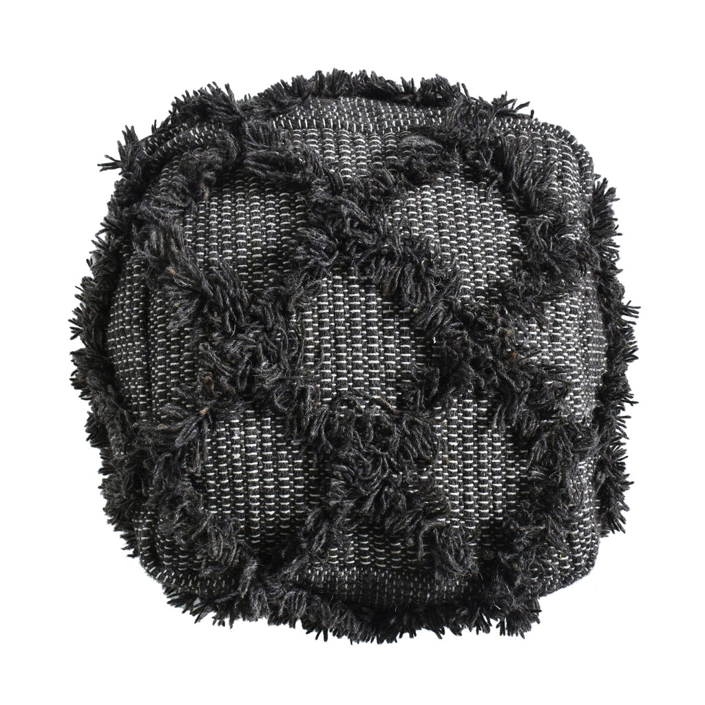 Handcrafted Wool and Cotton Pouf with Durable Construction - Brown