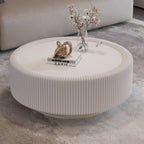 White Round Fluted Coffee Table with Hidden Storage
