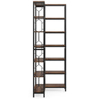 7 Tier Corner Bookshelf with Hexagonal Design - Dark Brown, White, Dark Gray