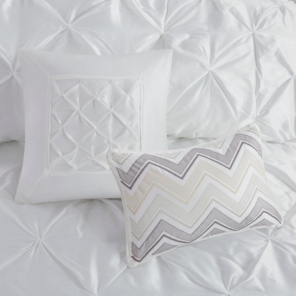 7 Piece Tufted Comforter Set with Hypoallergenic Filling - White