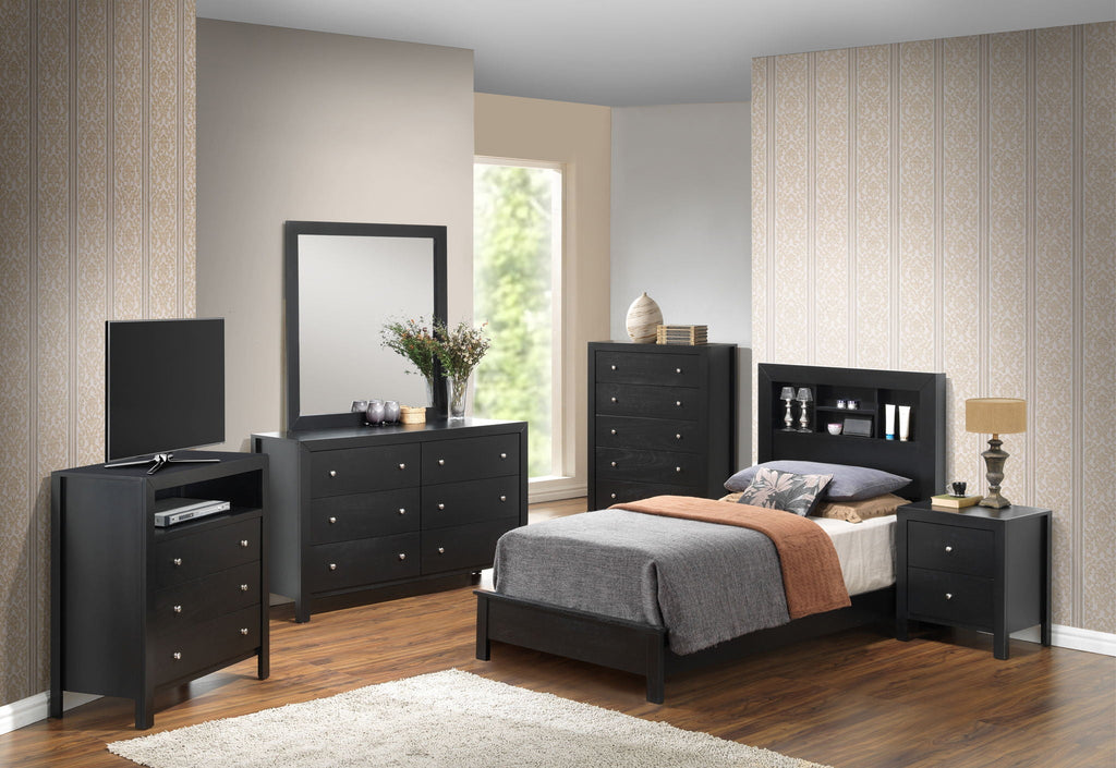 Transitional Storage Bed with Headboard Shelving - Multiple Colors
