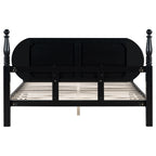 Queen Bed Frame Solid Wood Platform with Upholstered Headboard - Black, Navy Blue