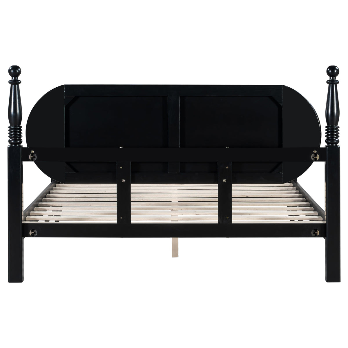 Queen Bed Frame Solid Wood Platform with Upholstered Headboard - Black, Navy Blue