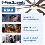 Large Ceiling Fan with Dimmable LED Light and Remote Control - Black or Dark Brown