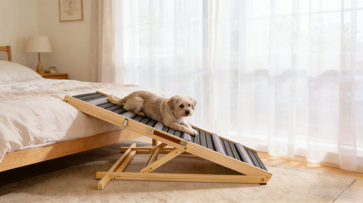 Adjustable Dog Ramp for Couch with Non-Slip Pads - Solid Wood