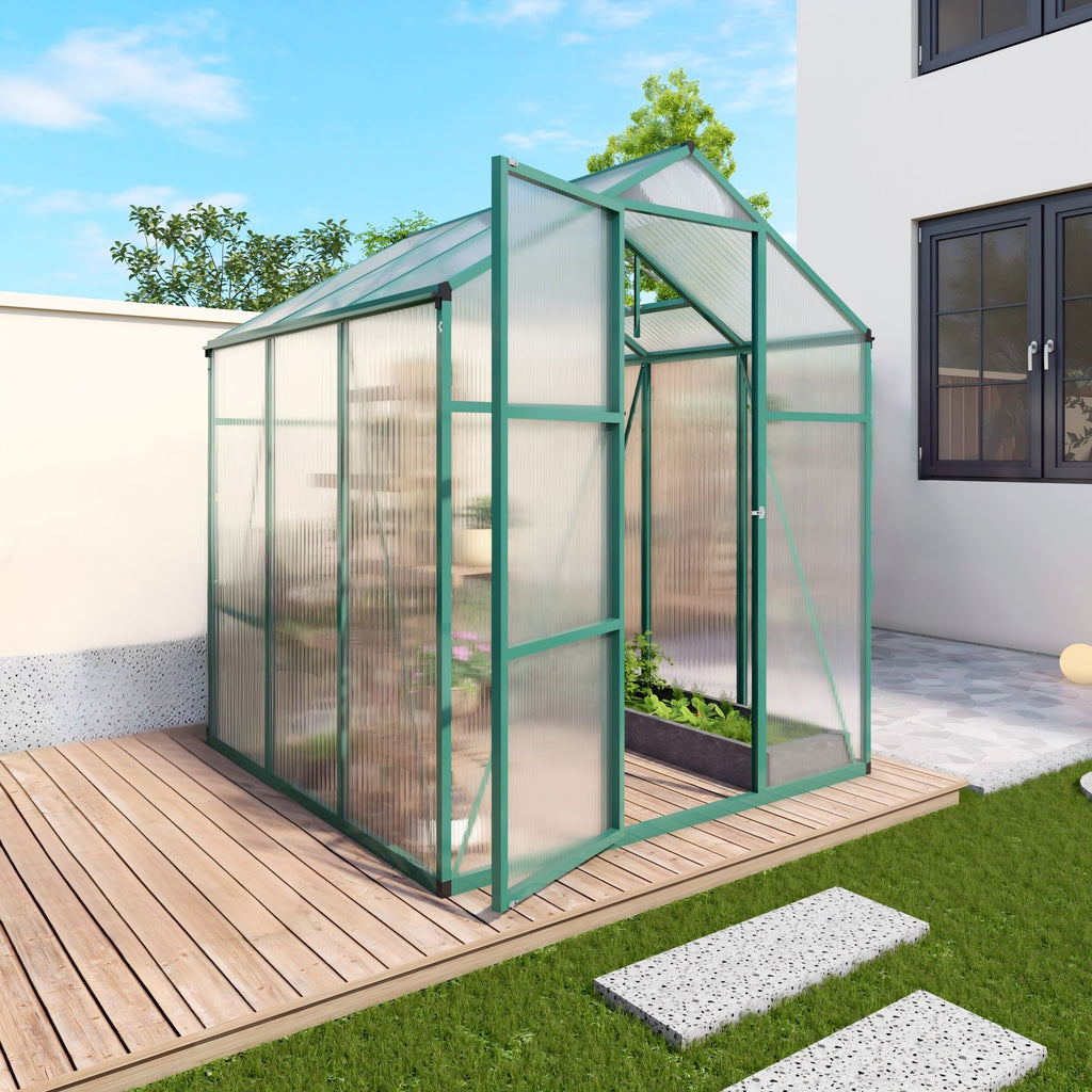 Polycarbonate Walk-In Greenhouse with Raised Base - Green
