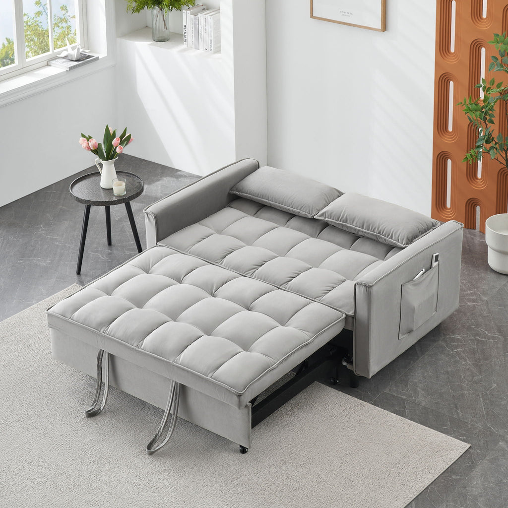 Convertible Velvet Sofa Bed with Storage Pockets - Multiple Colors