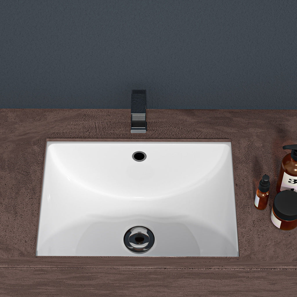 European Style Ceramic Rectangular Undermount Bathroom Sink with Overflow - White