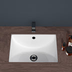 European Style Ceramic Rectangular Undermount Bathroom Sink with Overflow - White