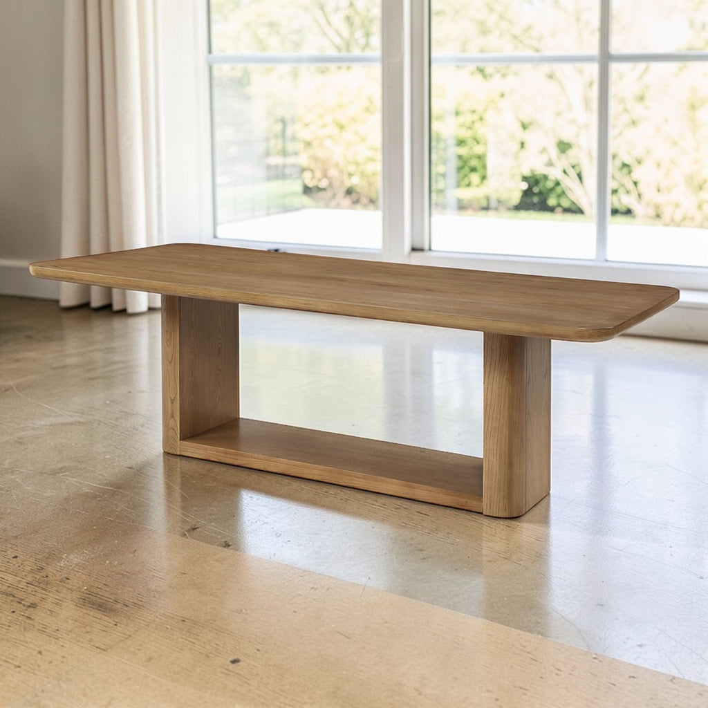 Oak Dining Table with Dual-Panel Pedestal Base - Zoey