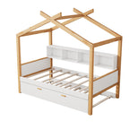 House Bed With Bookshelf Storage and Integrated Shelves - White