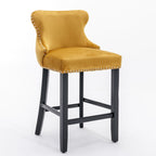 Upholstered Wing-Back Barstools with Button Tufting and Nailhead Trim - Set of 2