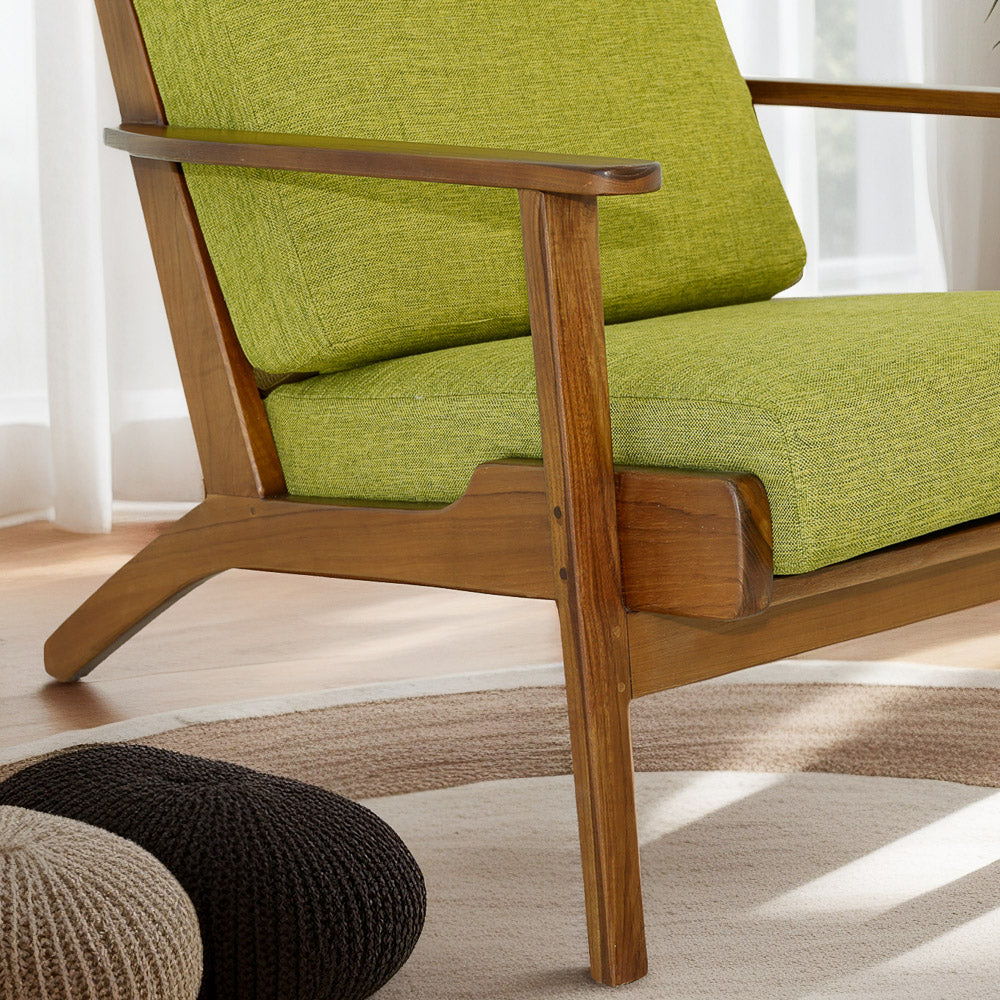 Genuine Lounge Chair with Solid Wood Frame - Beige, Green, Light Blue