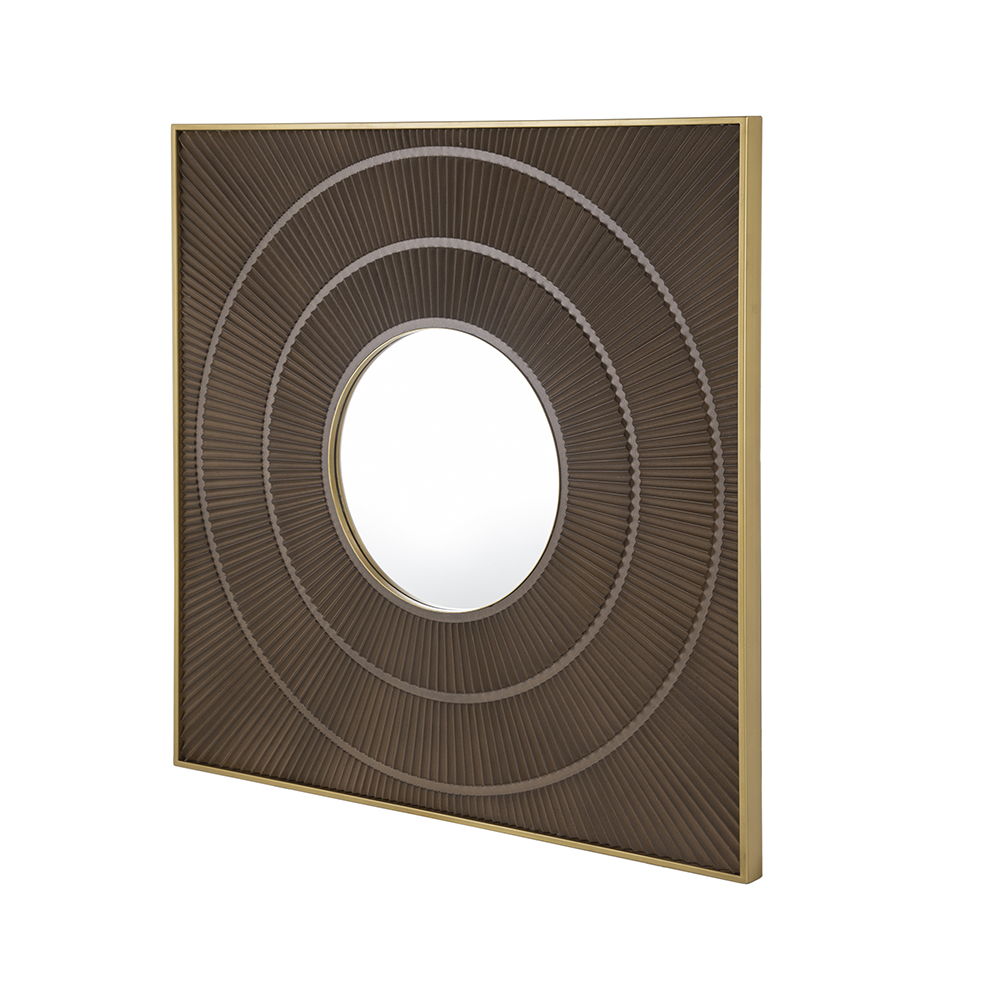 Square Carved Mirror with Pleated Design and Iron Frame - Black or Dark Brown
