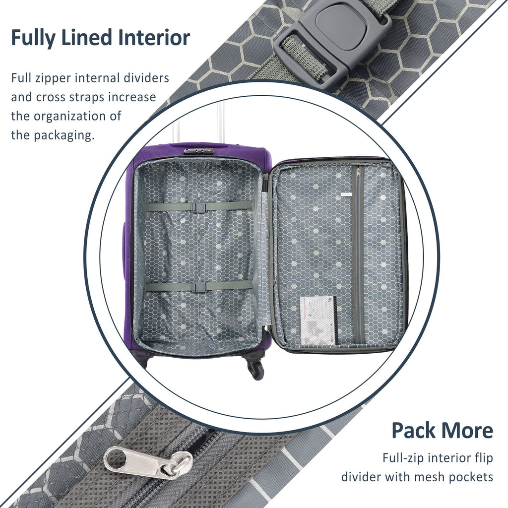Expandable Softside Luggage 3 Piece Set with Spinner Wheels - Multiple Colors