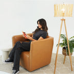 Tan Genuine Leather Swivel Chair with Adjustable Headrest
