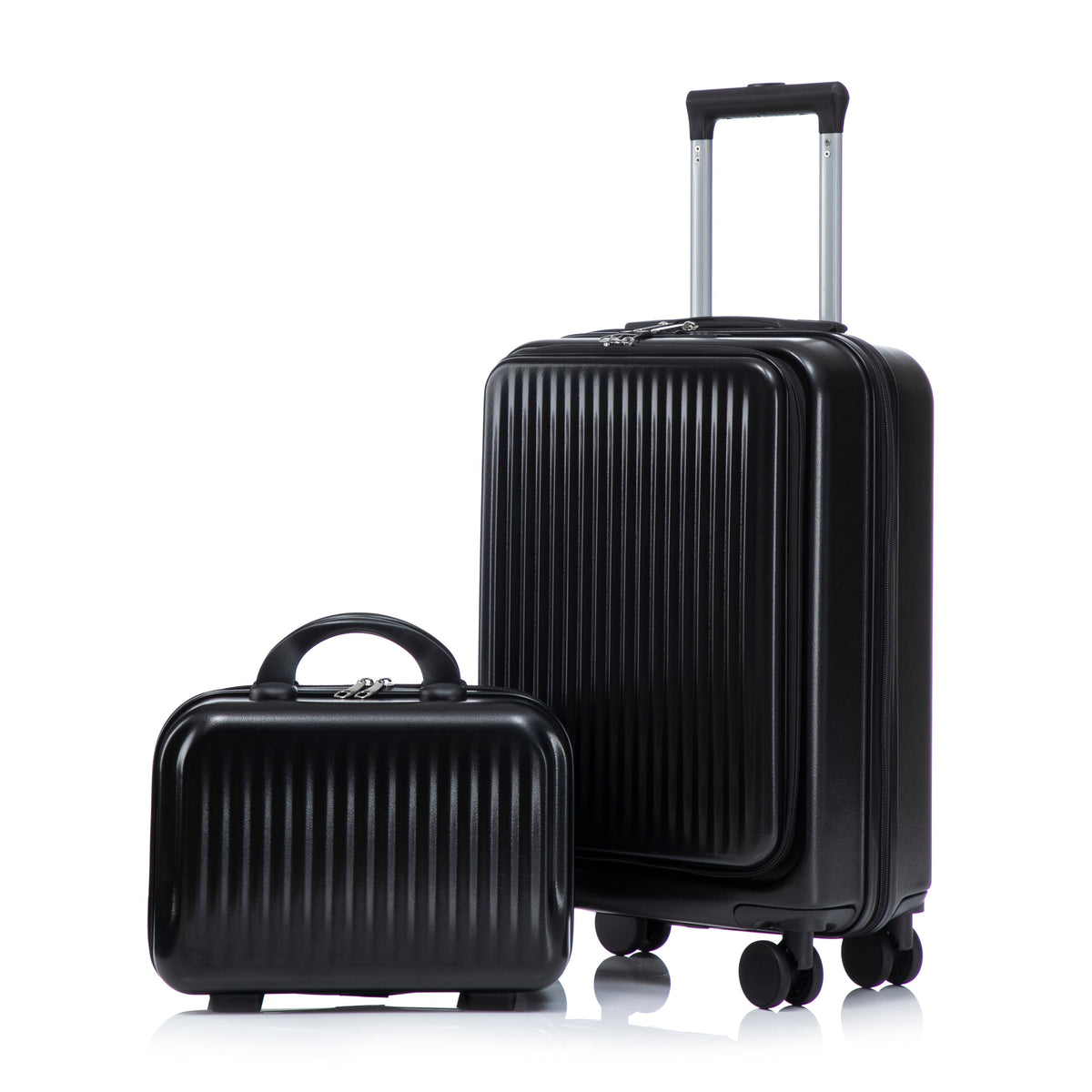 ABS Spinner Wheel Luggage Set with Cosmetic Case - Black