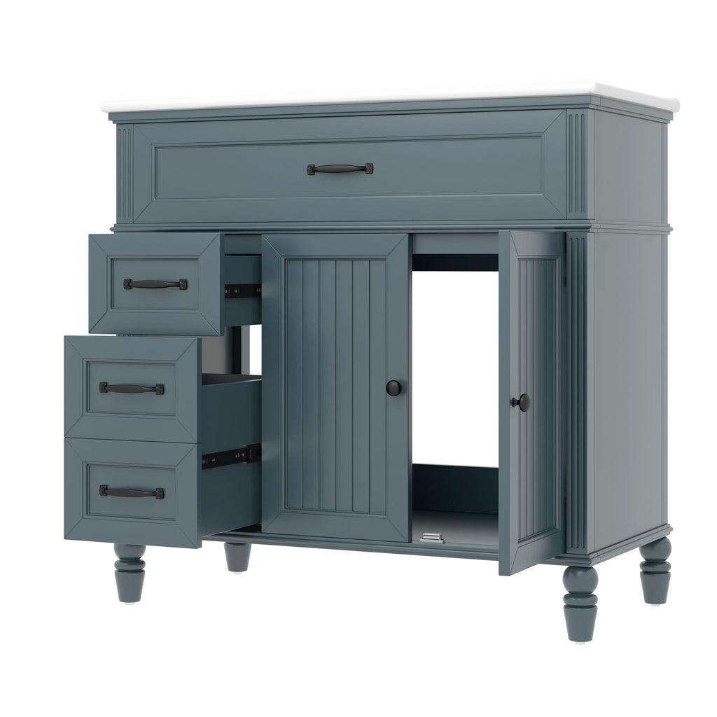 Bathroom Vanity With Sink and Drawers - Freestanding Solid Wood Cabinet