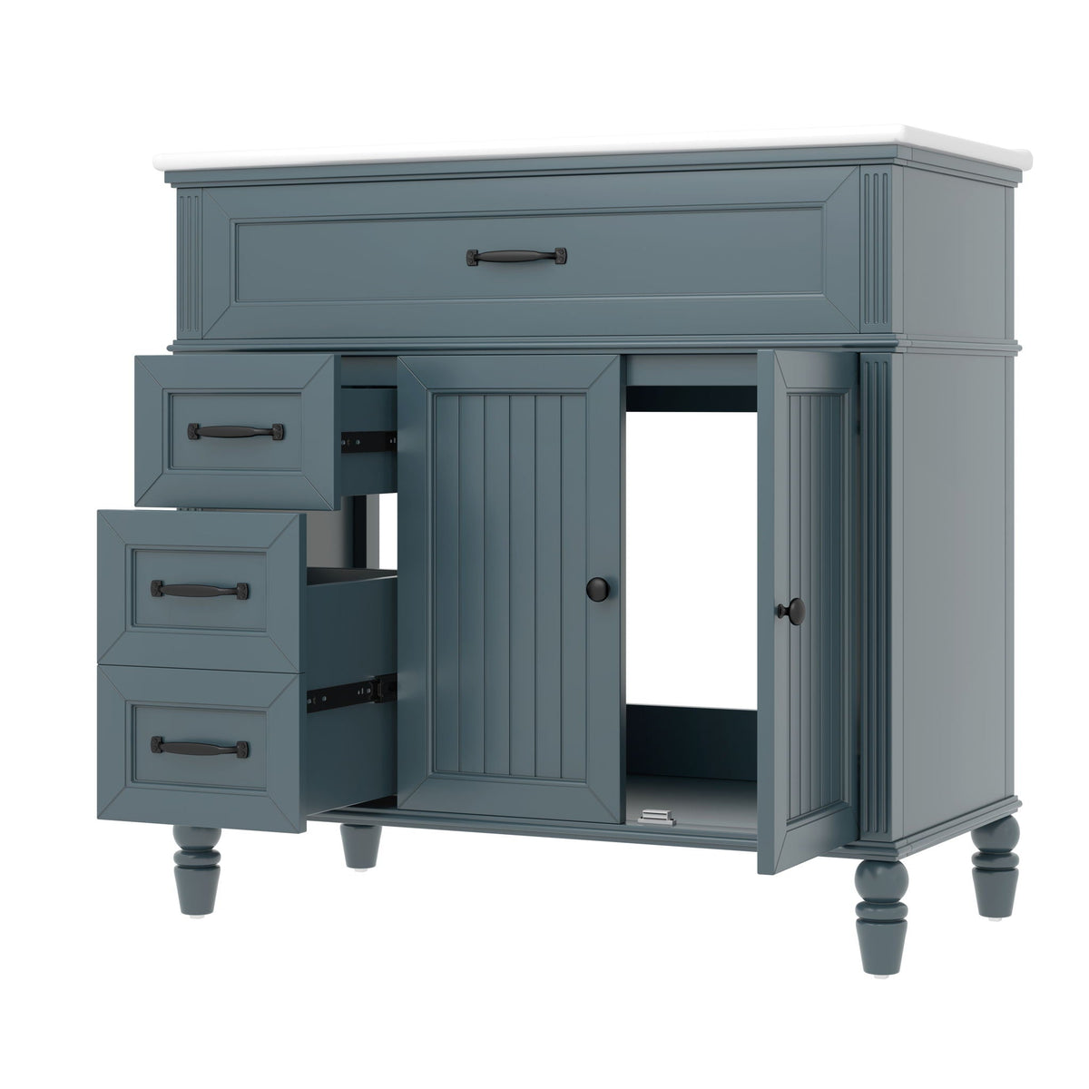 Bathroom Vanity With Sink and Drawers - Freestanding Solid Wood Cabinet