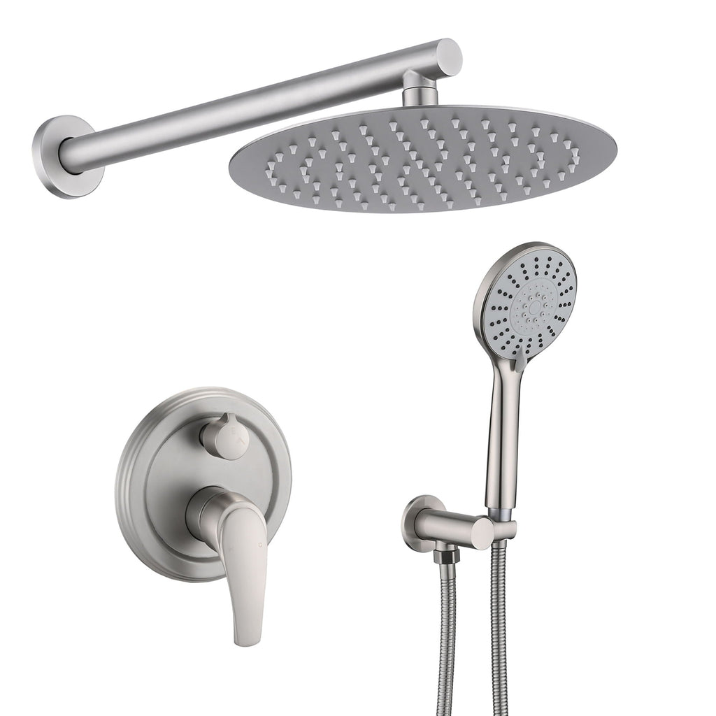 Wall Mounted Shower Set with High Pressure 10" Rain Head & 5-Function Handheld - Gold or Pearl Silver