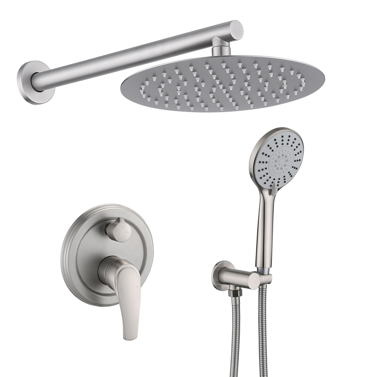 Wall Mounted Shower Set with High Pressure 10" Rain Head & 5-Function Handheld - Gold or Pearl Silver