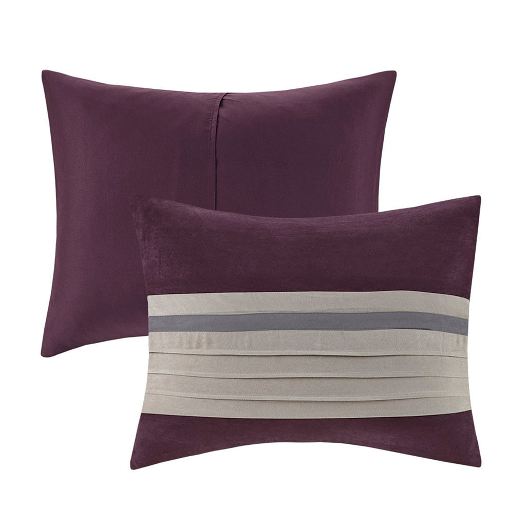 Faux Suede 7 Piece Queen Comforter Set with Embroidered Pillows - Purple
