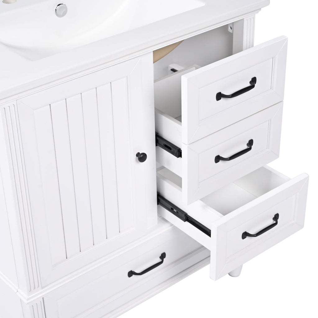 30" Bathroom Vanity with Sink and Soft-Close Drawers - White or Black