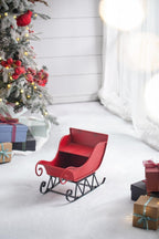 Red Iron Christmas Santa Sleigh Decoration with Durable Iron Construction
