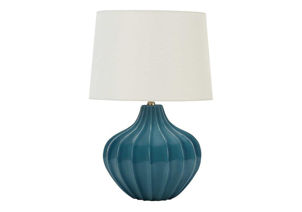 Blue Ceramic Transitional Table Lamp with 3-Way Switch - Blue