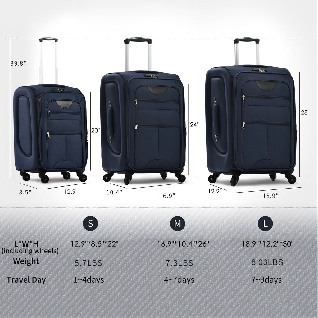 Softside Expandable 3 Piece Luggage Set with Spinner Wheels - Dark Blue