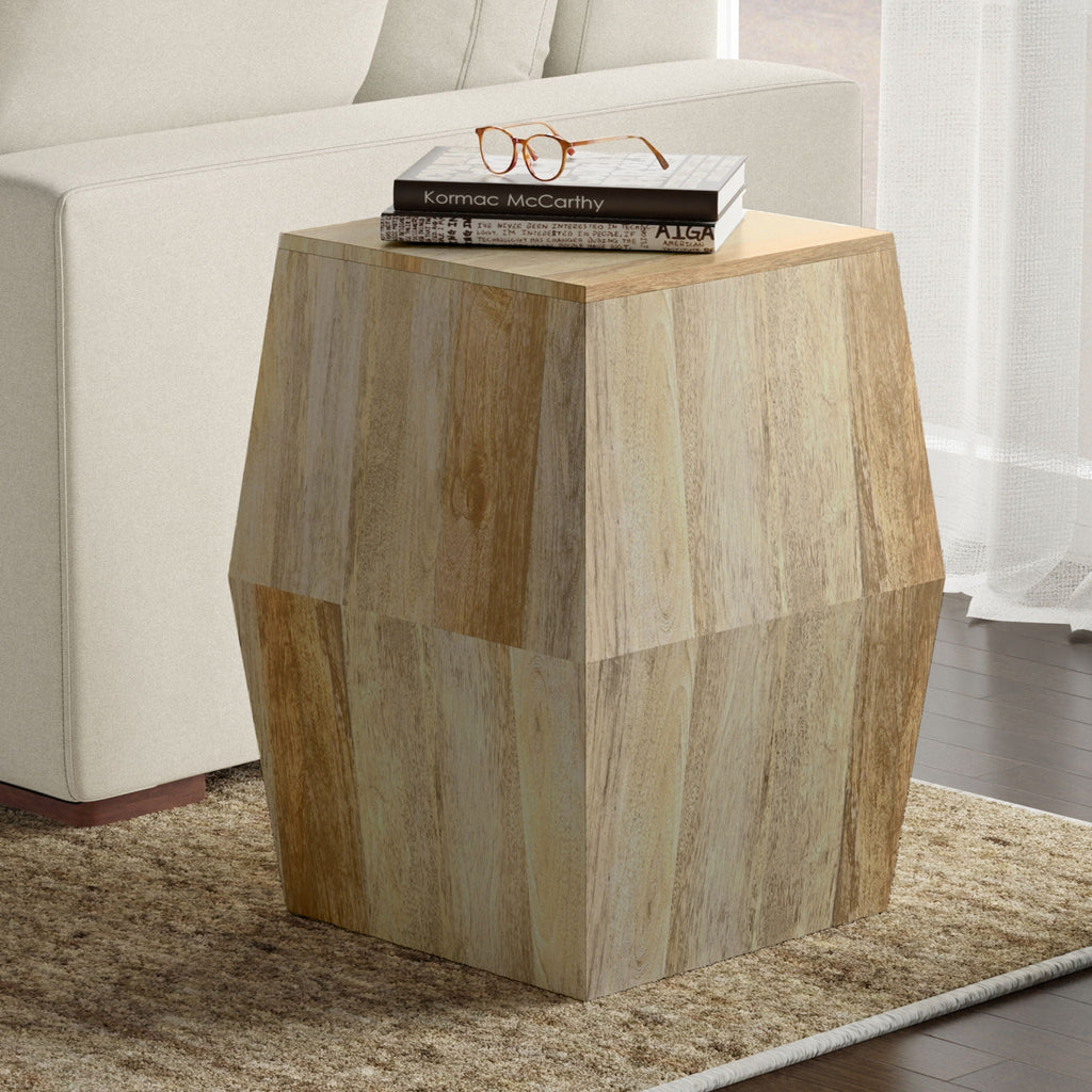 Hexagonal Mango Wood Side Table with Kiln-Dried Durability – Dark Gray or Light Brown