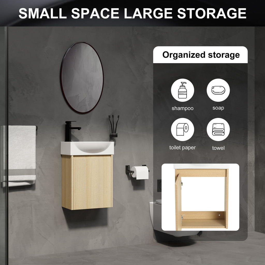 Modern Bathroom Vanity with Ceramic Basin and Storage Cabinet - Light Brown, Black, or White