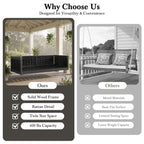 Solid Wood Twin Size Swing Bed with Handwoven Rattan - Natural Wood